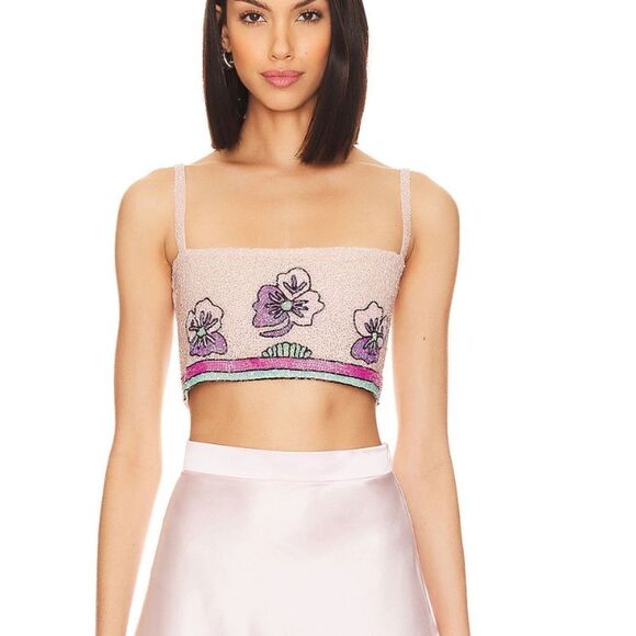 Oceanus Tops - Oceanus Tallulah All Over Beaded Detail Top in Pink Large Nwot